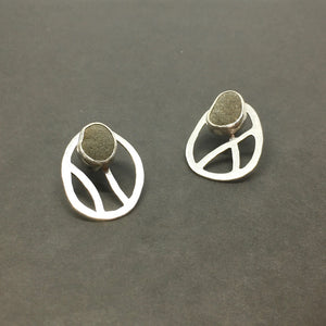 Multiway Pebble Stud Earrings  with silver cut-outs