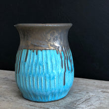 Load image into Gallery viewer, Turquoise and bronze pot with carving