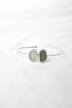 Load image into Gallery viewer, Green and white sea glass and silver cuff bangle