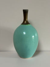Load image into Gallery viewer, Eau de Nil and Bronze Stem Vase
