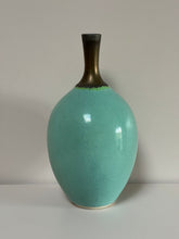 Load image into Gallery viewer, Eau de Nil and Bronze Stem Vase