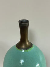 Load image into Gallery viewer, Eau de Nil and Bronze Stem Vase
