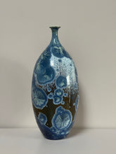 Load image into Gallery viewer, Tall Blue and Olive Crystalline Vase
