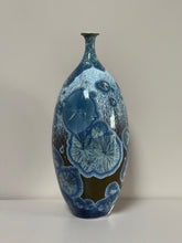 Load image into Gallery viewer, Tall Blue and Olive Crystalline Vase