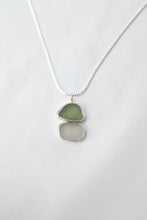 Load image into Gallery viewer, Green and white sea glass and silver necklace