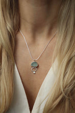 Load image into Gallery viewer, Blue sea glass and silver pebble necklace