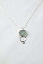 Load image into Gallery viewer, Blue sea glass and silver pebble necklace