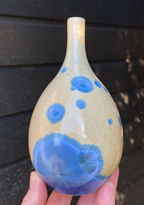 Small beige and blue crystalline vase