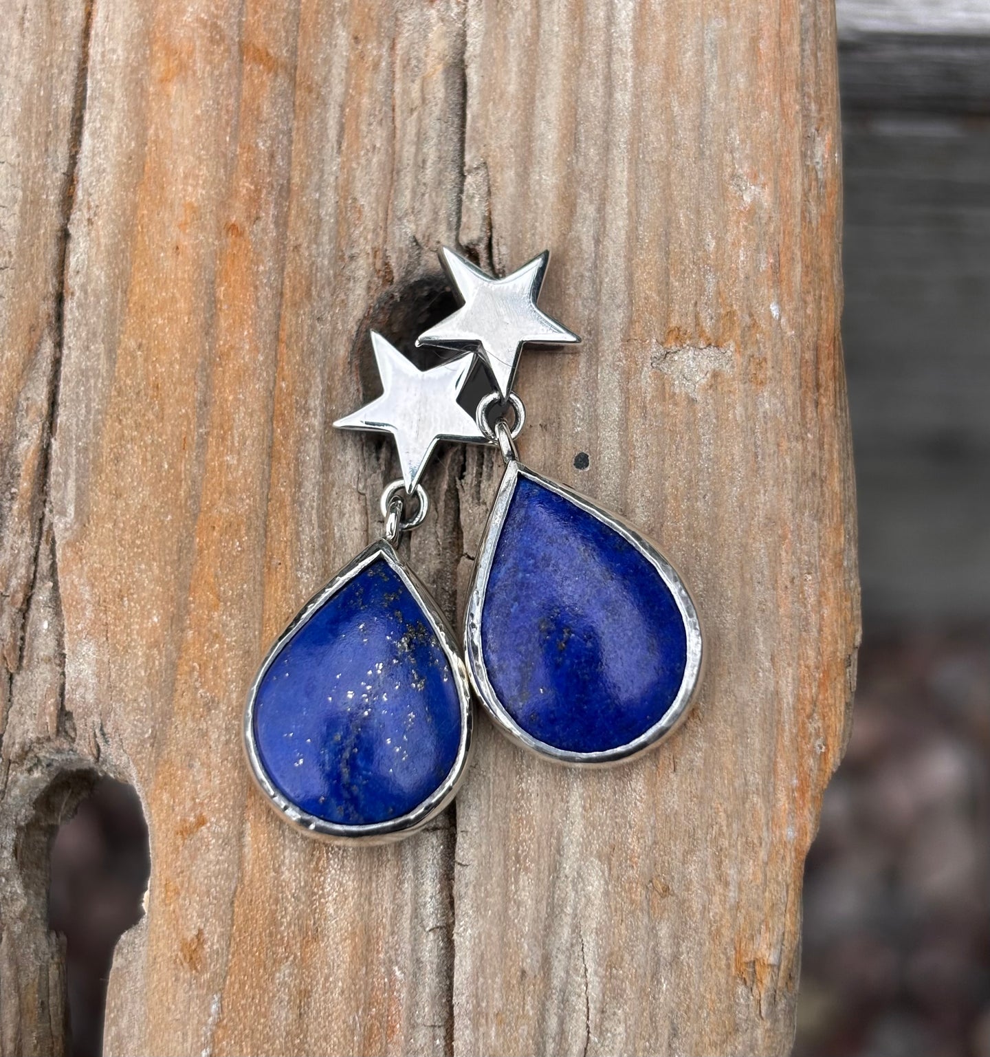 Afghanistan Lapis Lazuli and Silver Star Earrings