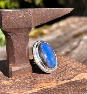 Large Oval Labradorite Ring