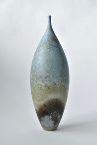 Tall Pale Blue Smokefired Vessel 31cm