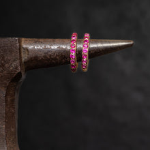 Load image into Gallery viewer, Faceted Pink Rubies Set Hoop Earrings
