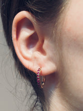 Load image into Gallery viewer, Faceted Pink Rubies Set Hoop Earrings
