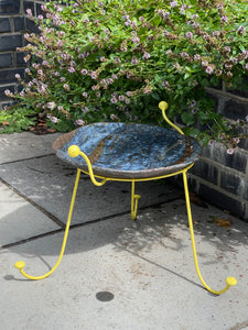 Large and Low, Flat Blue Platter with Yellow Metal Frame