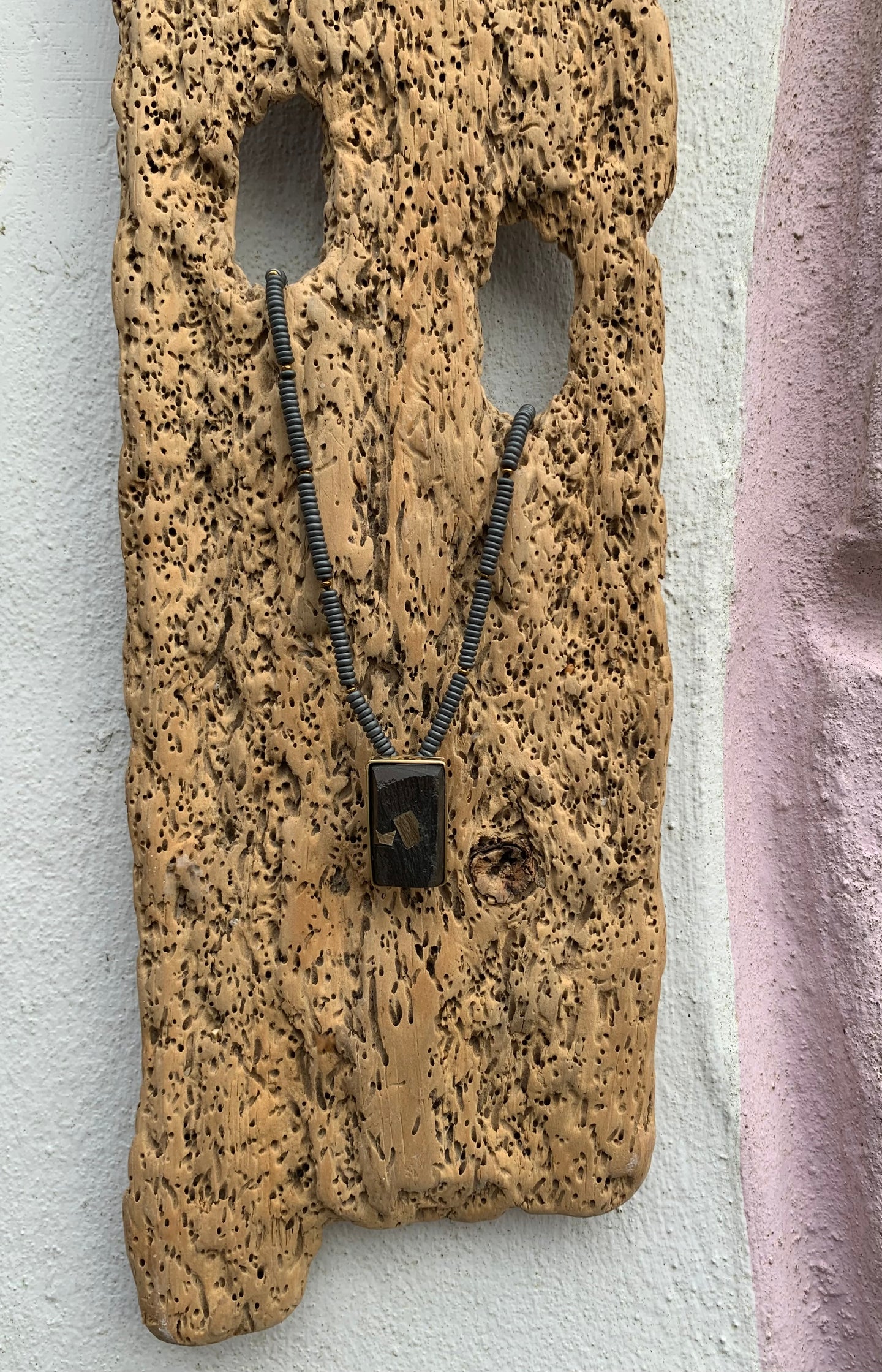 Iron Pyrite in Slate Pendant Necklace