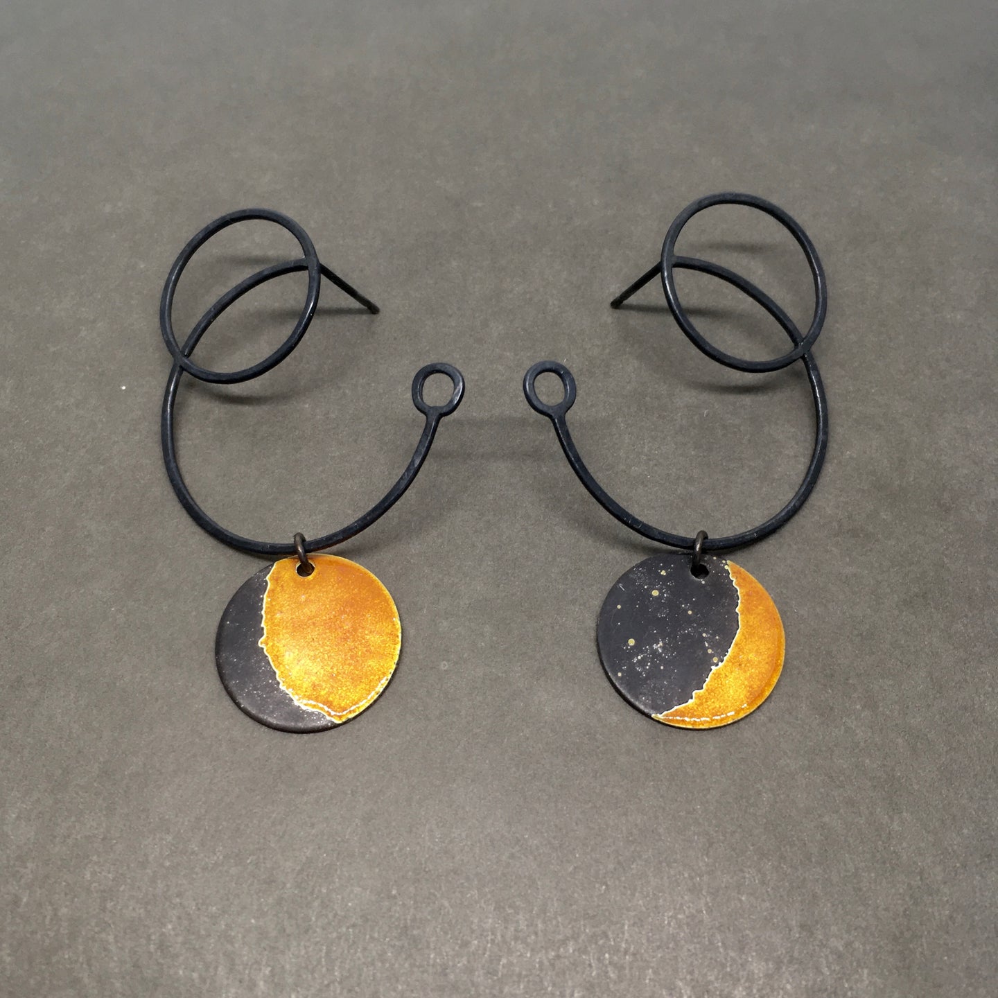 Orange Crescent Moon Statement Earrings pop