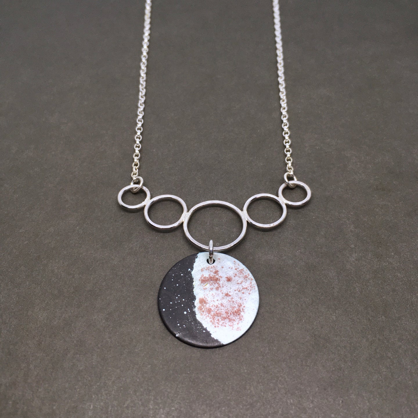 Pink Flecked Gibbous Moon Necklace