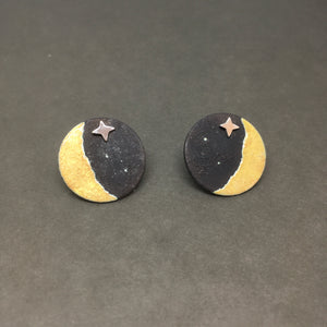 Yellow Moon & Star Stud Earrings