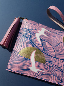 Pink Sea Gull and Wave Clutch