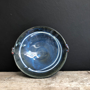 Navy Blue Shallow Bowl with White Porcelain Slip