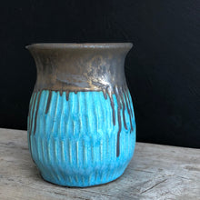 Load image into Gallery viewer, Turquoise and bronze pot with carving
