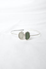 Load image into Gallery viewer, Green and white sea glass and silver cuff bangle
