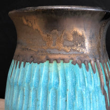 Load image into Gallery viewer, Turquoise and bronze pot with carving
