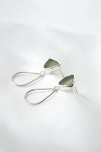 Green sea glass teardrop and silver earrings
