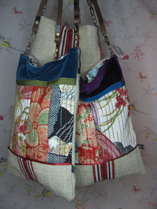 Kimono Shoulder Bag with Hessian Sack : Navy