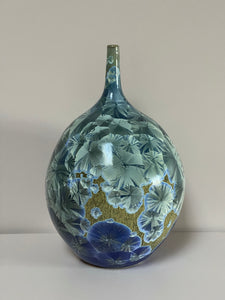 Large Blue Crystalline Vase