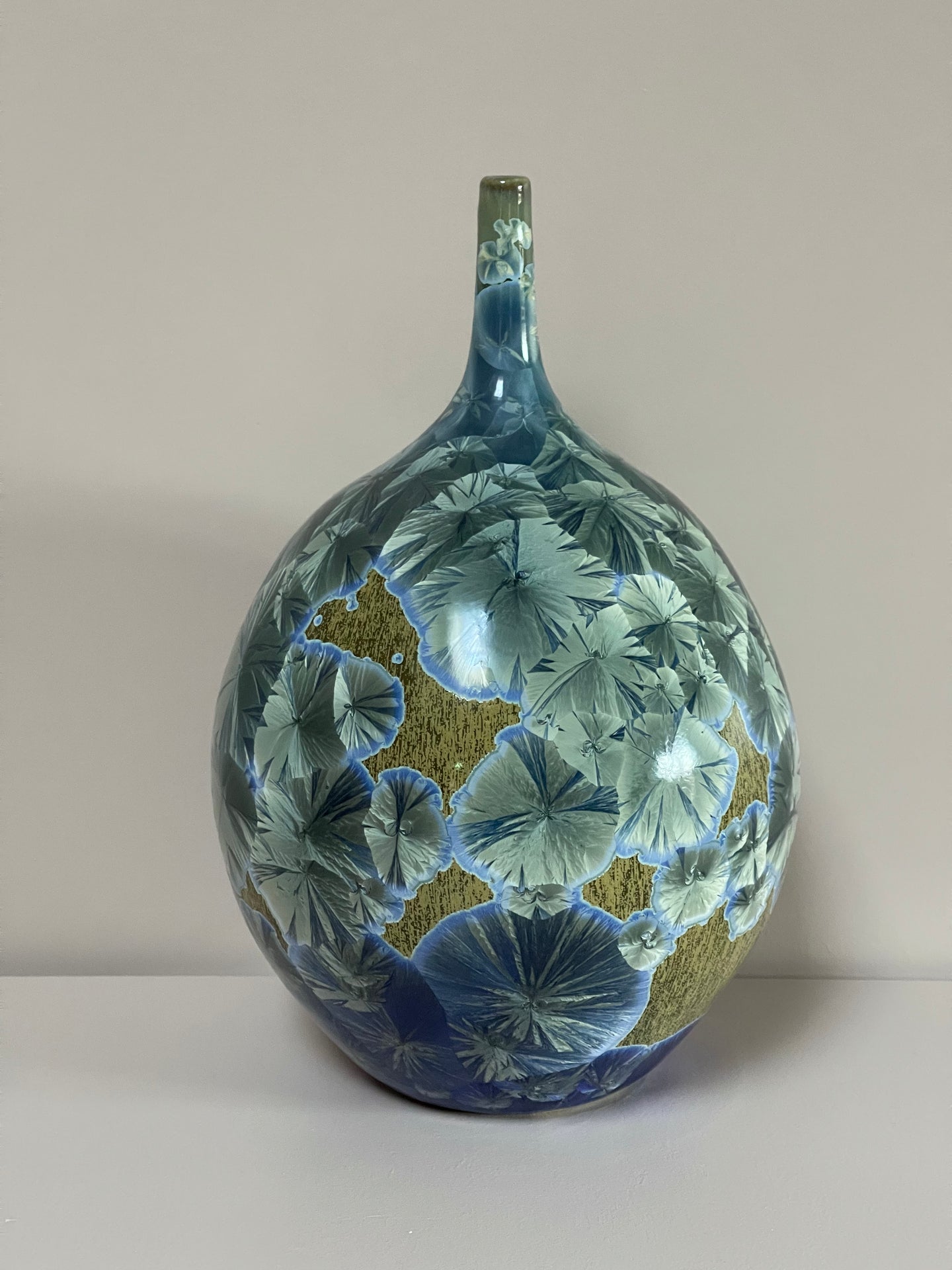 Large Blue Crystalline Vase