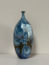 Load image into Gallery viewer, Tall Blue and Olive Crystalline Vase
