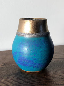 Small blue and bronze pot