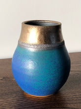 Load image into Gallery viewer, Small blue and bronze pot

