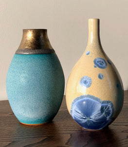 Small blue and bronze vessel