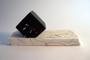 Inlain Black Porcelain cube on inlaid porcelain plinth