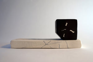 Inlain Black Porcelain cube on inlaid porcelain plinth