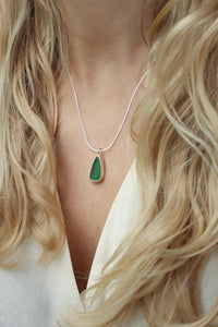 Green sea glass and silver necklace
