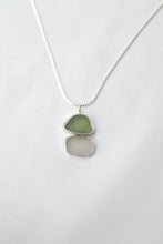 Load image into Gallery viewer, Green and white sea glass and silver necklace
