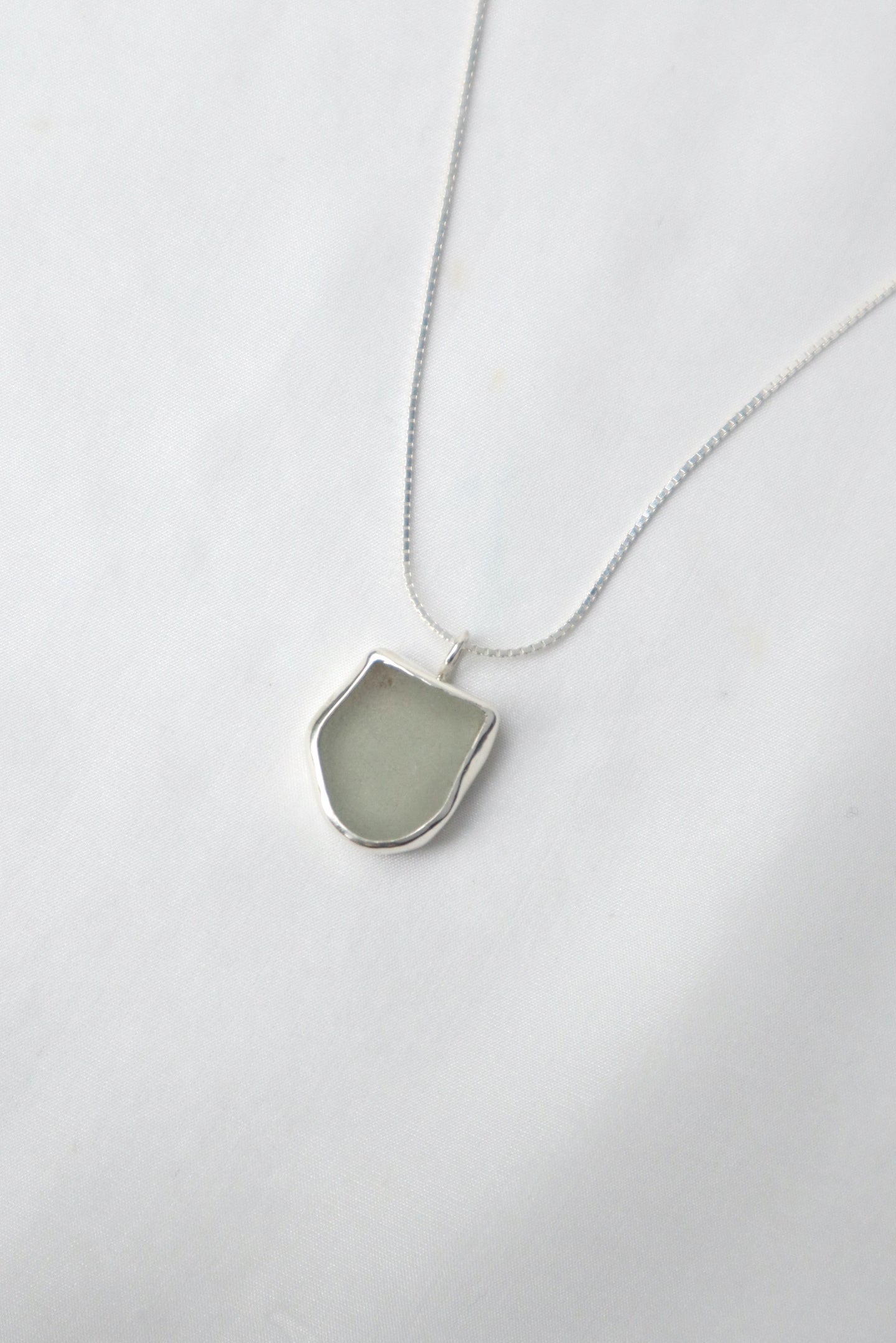Sage green sea glass and silver necklace