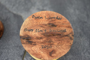 Burr elm ring box with boxwood collar