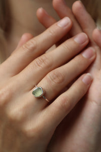 Green sea glass and silver ring