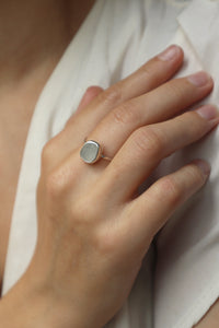 White sea glass and silver ring