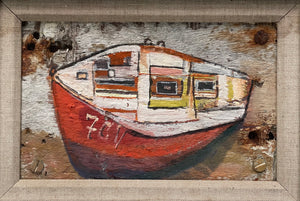 7CV Red and Black Boat on Driftwood