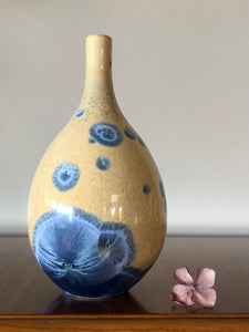 Small beige and blue crystalline vase