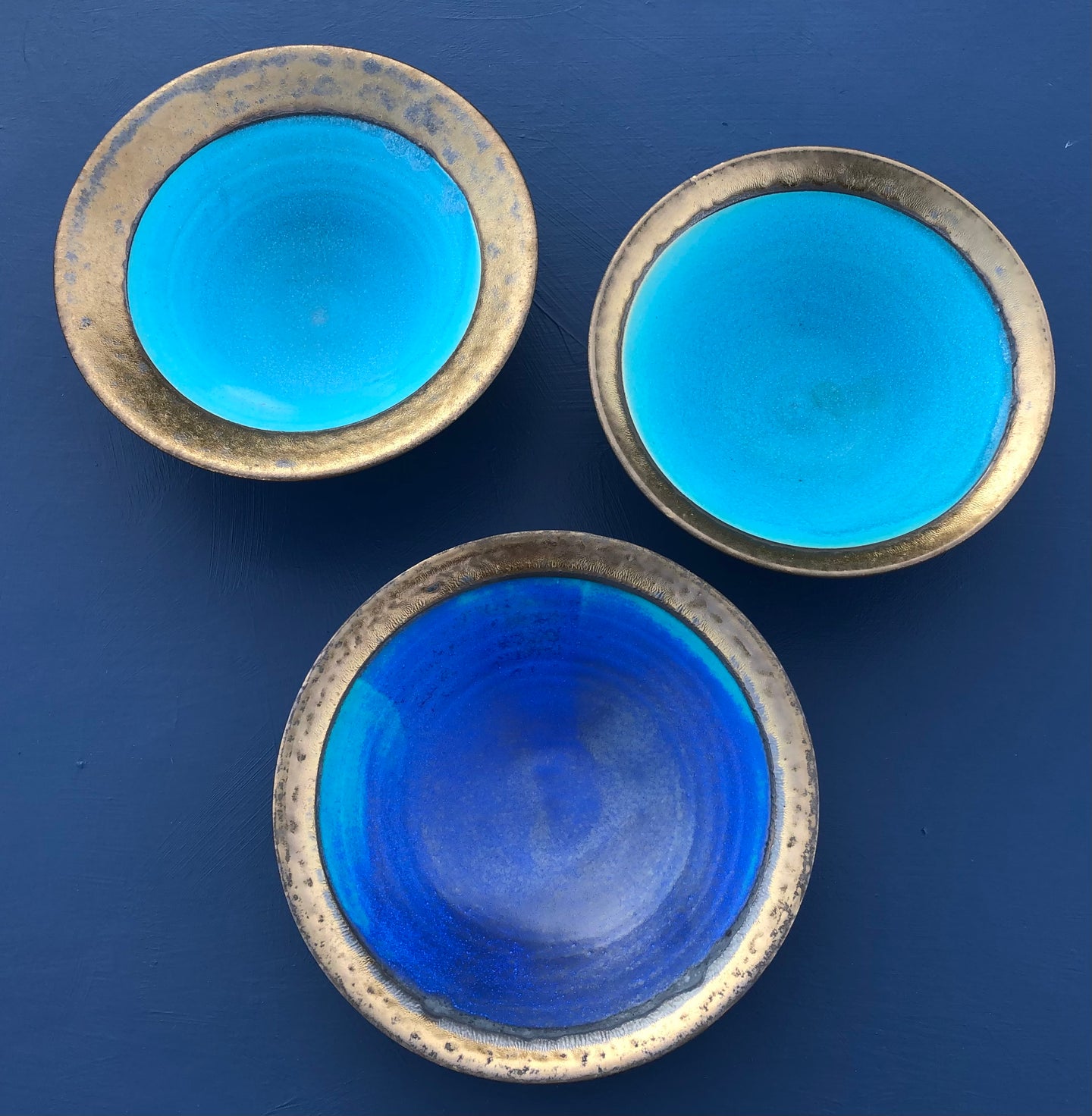 Cobalt blue and bronze dish