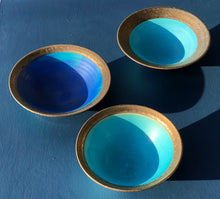 Load image into Gallery viewer, Small turquoise blue and bronze bowl
